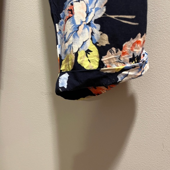 Pants floral print elastic waist w/ tie, side pockets and small cuff at hem - Picture 8 of 8